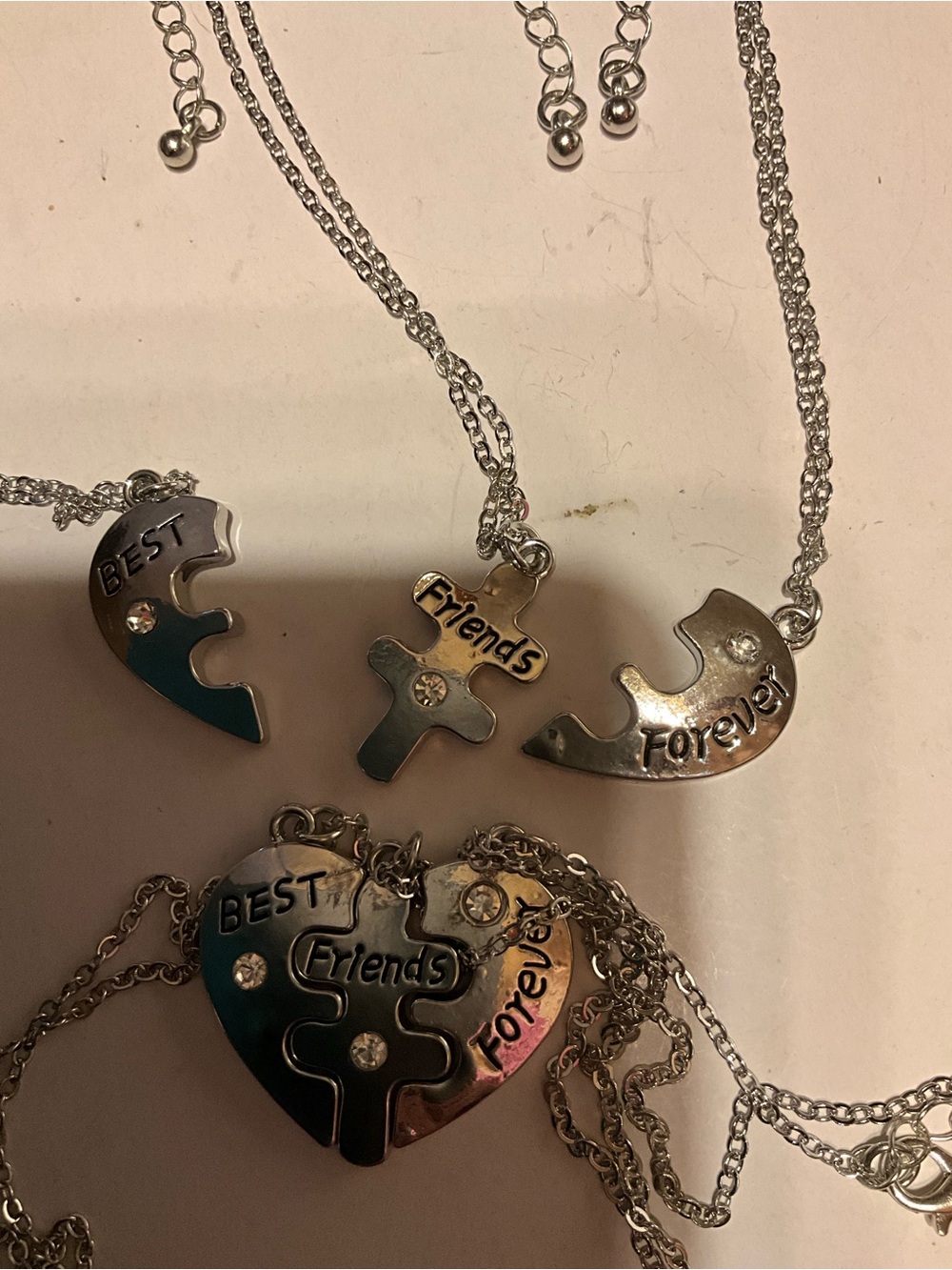 Silver 'Best Friends Forever' Puzzle Necklace Set - Silver Y2K NEW 3pc set